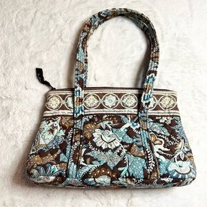 Vera Bradley Java Blue Turquoise & Brown Boho Floral Tote Shoulder Bag Purse